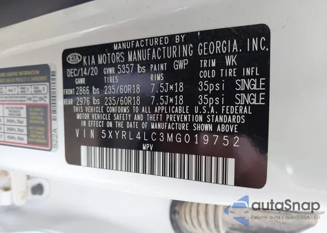 2021 Kia Sorento S из США, поврежденный, VIN 5XYRL4LC3MG019752